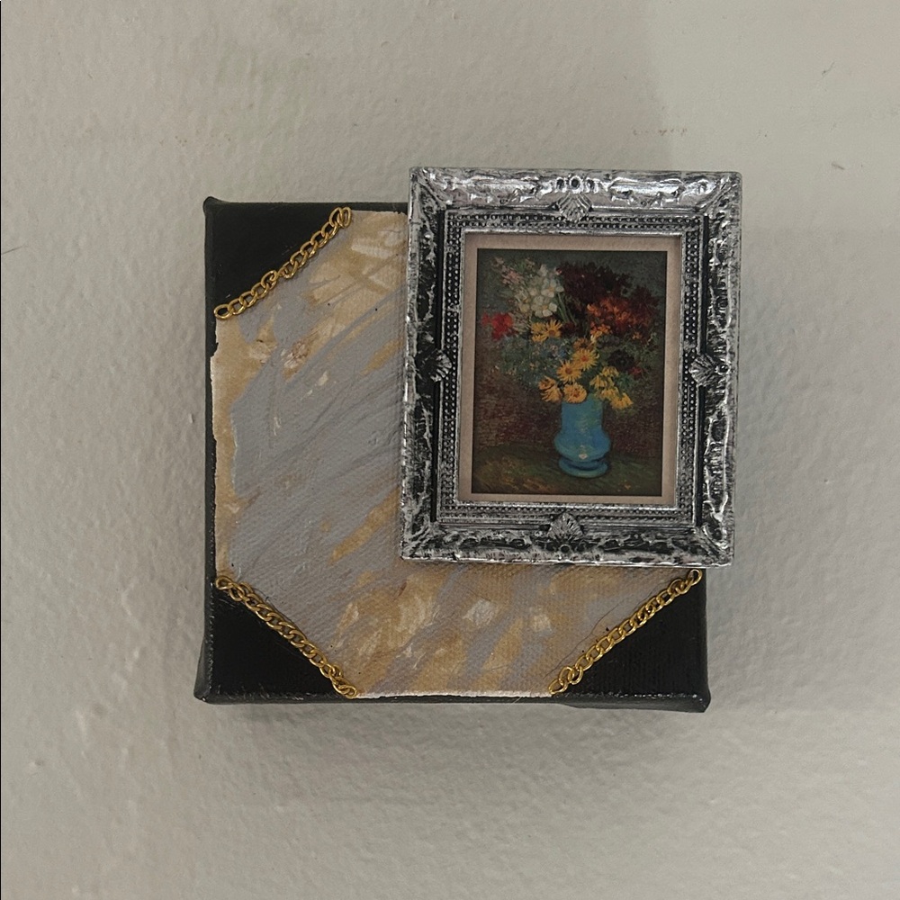 Mixed Media Canvas Art With Framed Mini Floral Painting